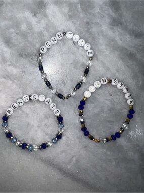 Penn State Blue and White Beaded Stretch Bracelet Set of 3.